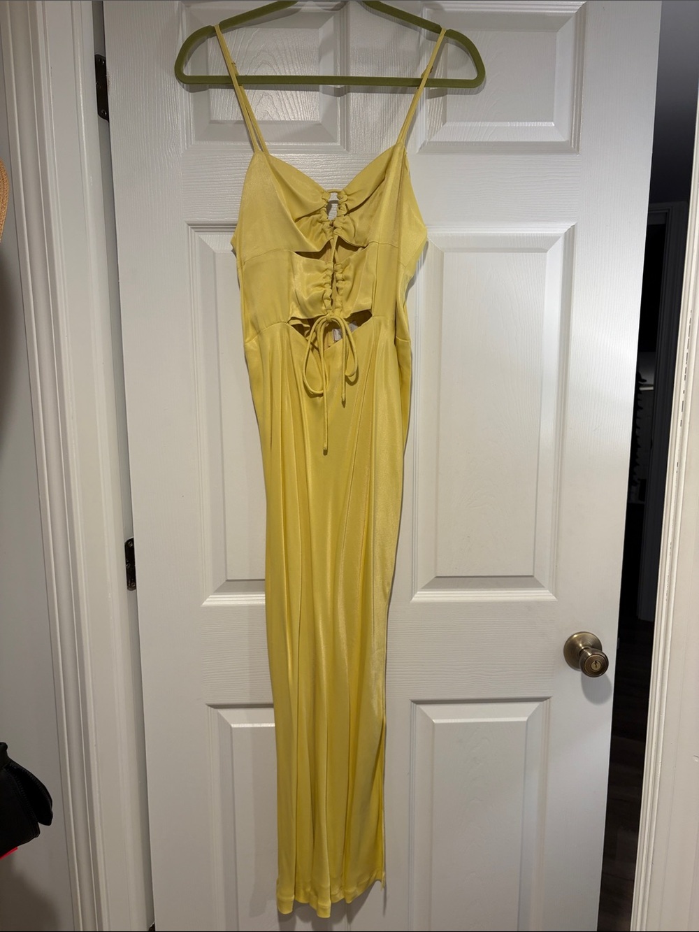 Meshki Yellow Spaghetti-Strap Maxi Dress with Front Tie Detail